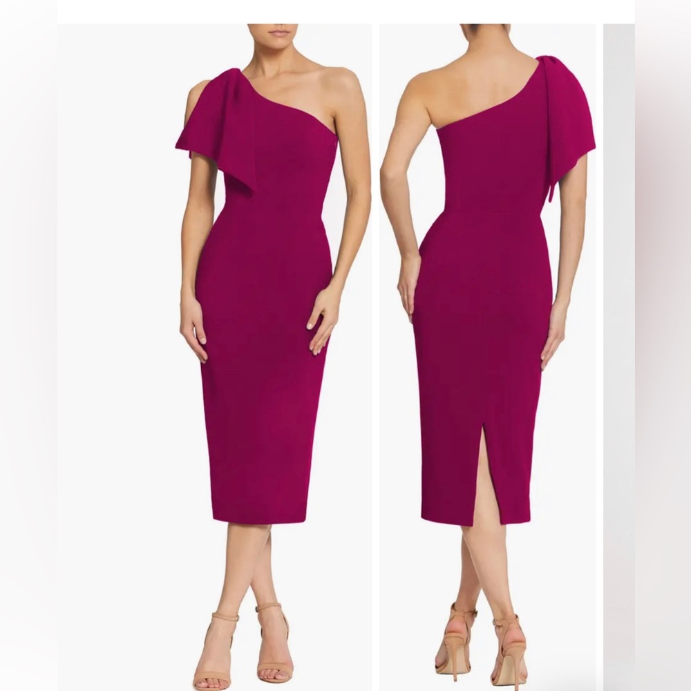 Dress the Population - Tiffany One-Shoulder Midi Dress - dark magenta